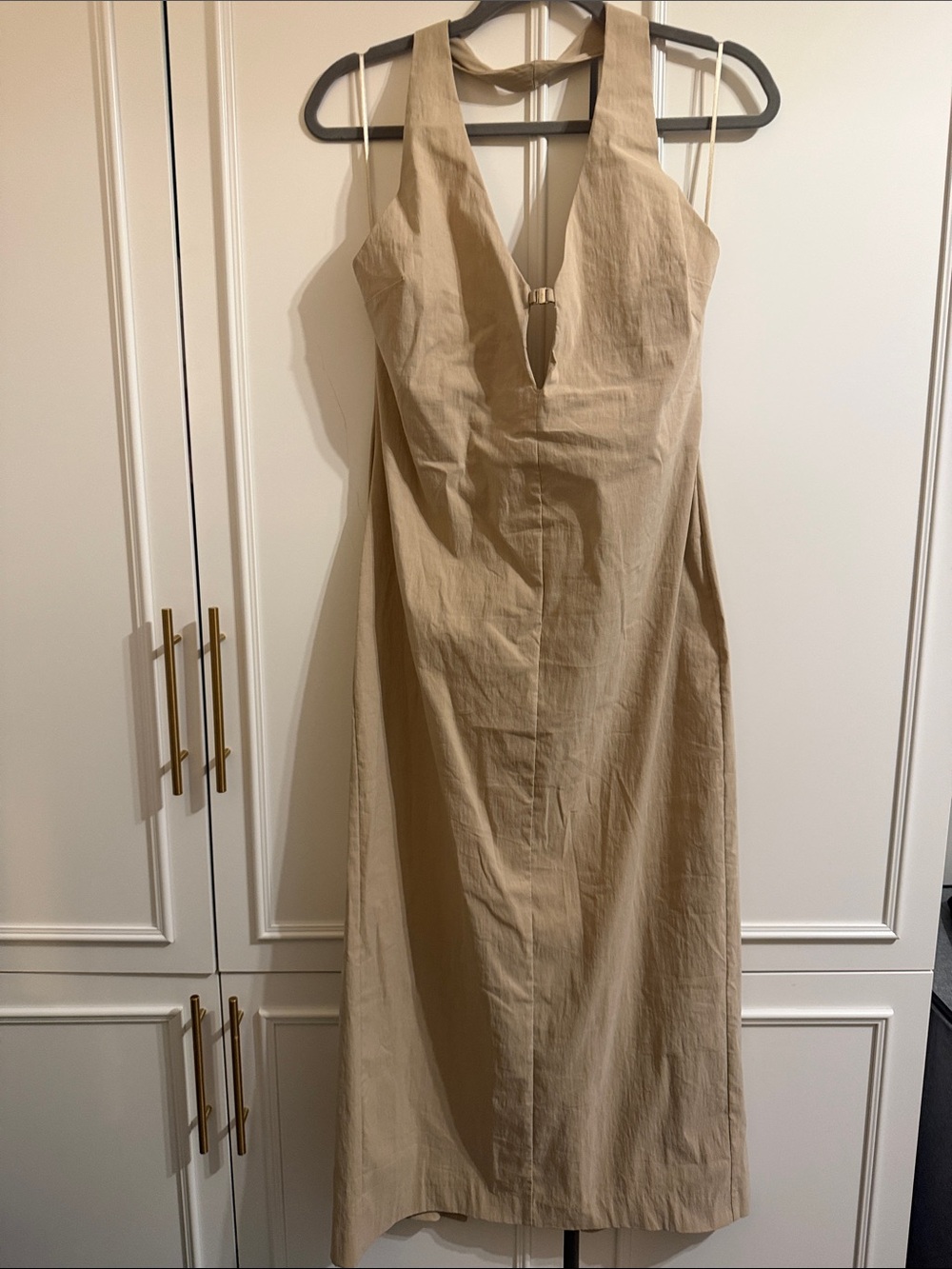 Zara Neutral Beige Halter Midi Dress with Front Clasp- NWT